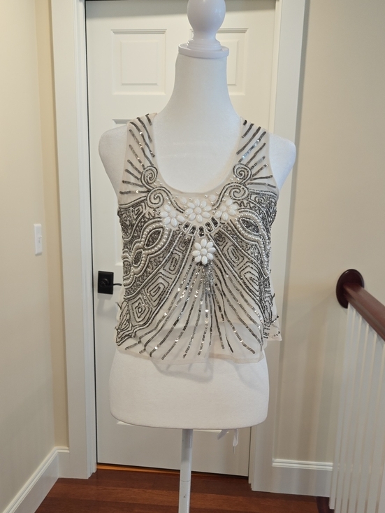 RAGA Tops - RAGA Ivory Beaded Sequin Embellished Sleeveless Crop Camisole